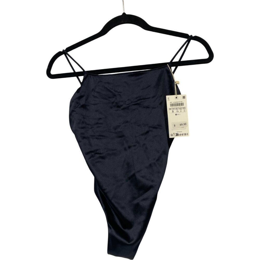 Zara Womens One Piece Swimsuit Bathing suit Small S Navy Blue 6184/605 NWT